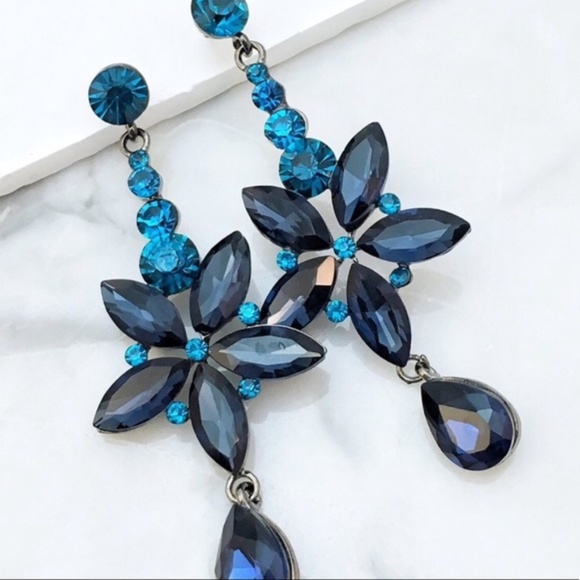 Jewelry - NEW PROM PAGEANT Navy Teal Crystal Event Earrings Jewelry - NEW PROM PAGEANT Navy Teal Crystal Event Earrings